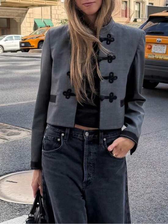 Zara Jackets & Blazers - Zara NWT viral wool blend Gray & black Frog clasp button blazer